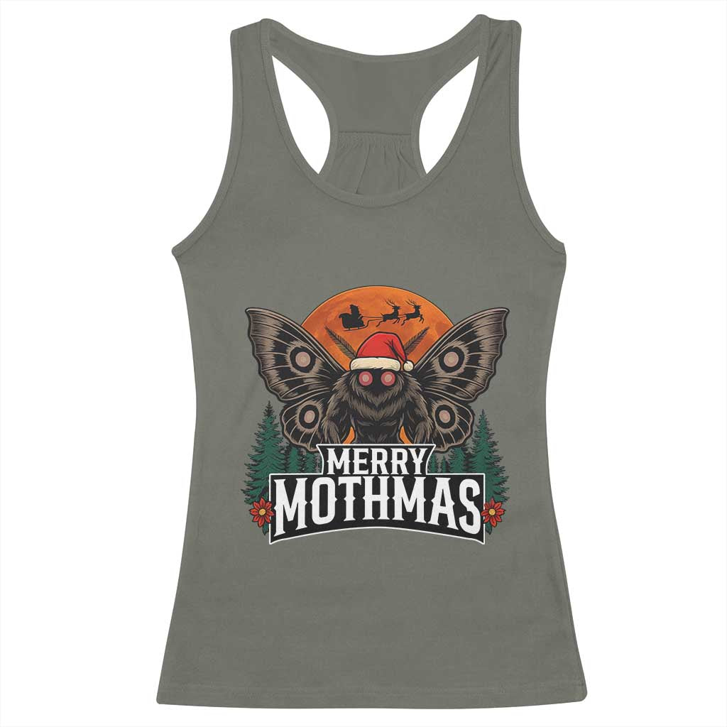 Mothman Racerback Tank Top Holiday Humor Merry Mothmas Cryptid Gift - Wonder Print Shop
