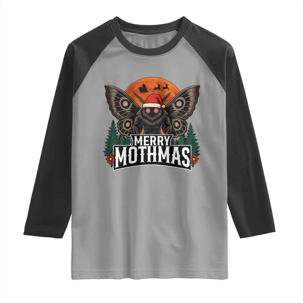 Mothman Raglan Shirt Holiday Humor Merry Mothmas Cryptid Gift - Wonder Print Shop