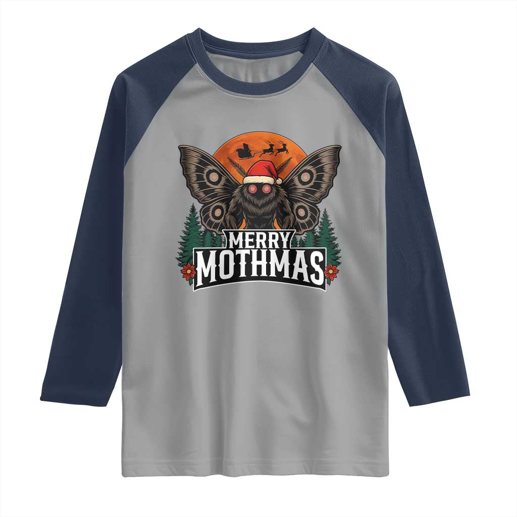 Mothman Raglan Shirt Holiday Humor Merry Mothmas Cryptid Gift - Wonder Print Shop