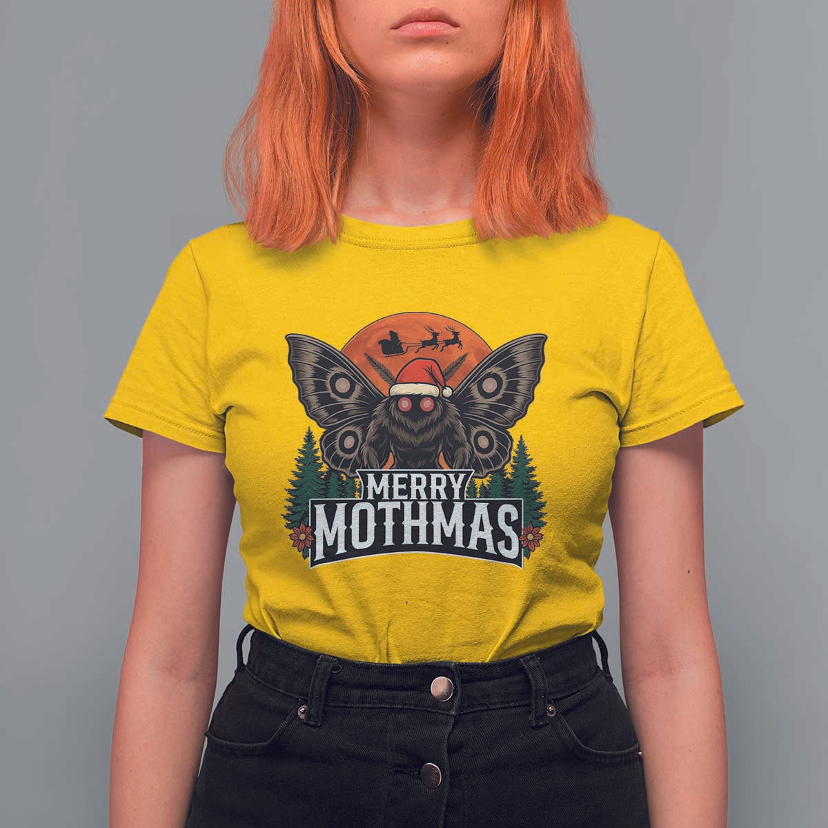 Mothman T Shirt For Women Holiday Humor Merry Mothmas Cryptid Gift - Wonder Print Shop