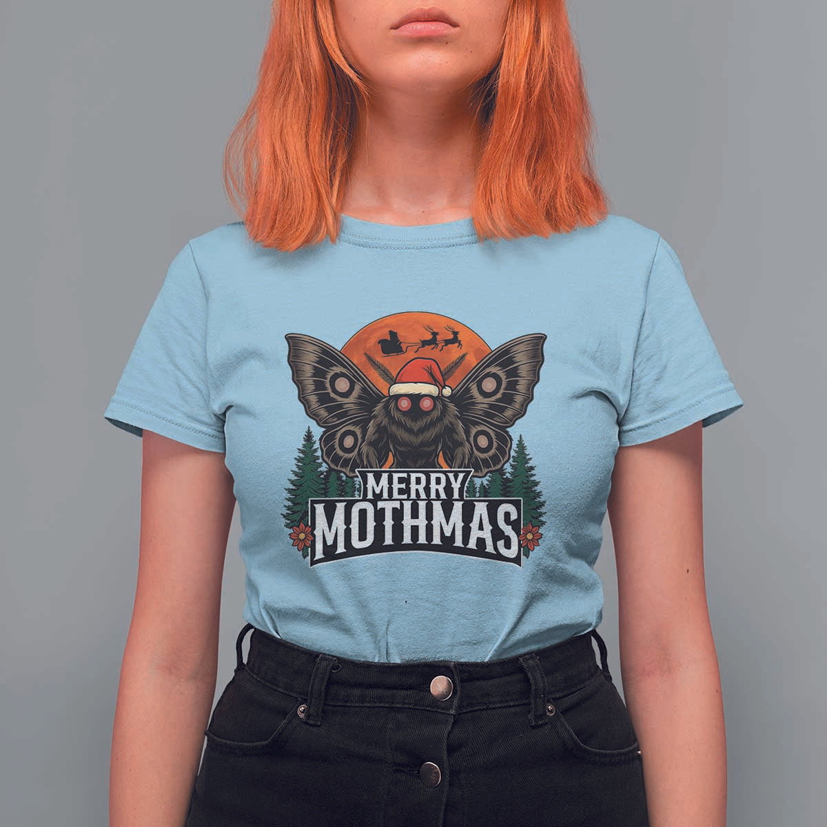 Mothman T Shirt For Women Holiday Humor Merry Mothmas Cryptid Gift - Wonder Print Shop
