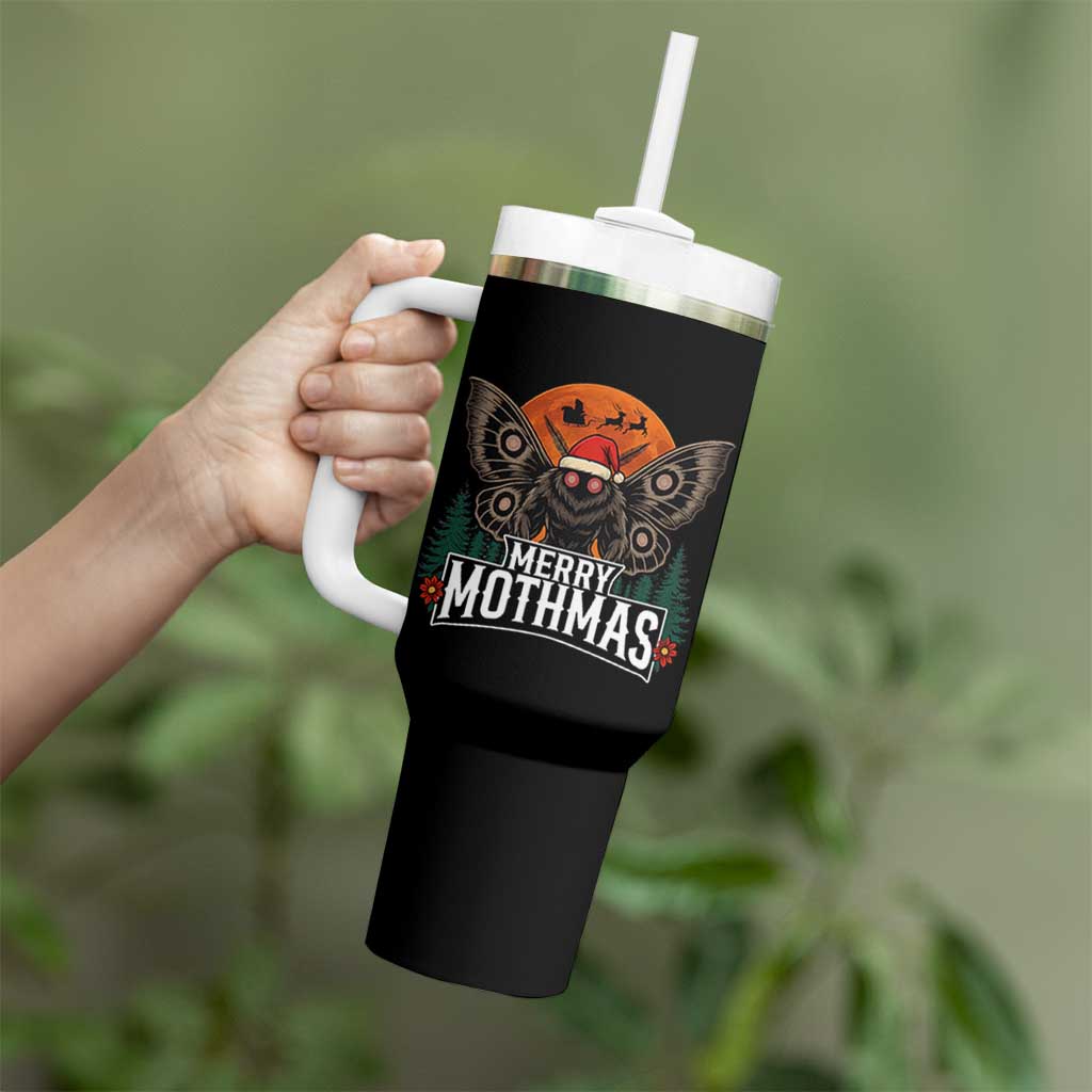 Mothman Tumbler With Handle Holiday Humor Merry Mothmas Cryptid Gift