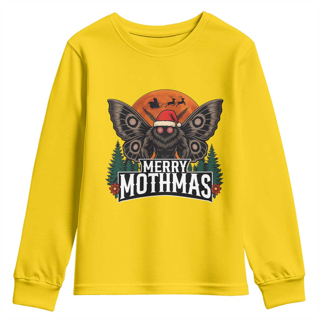 Mothman Youth Sweatshirt Holiday Humor Merry Mothmas Cryptid Gift - Wonder Print Shop
