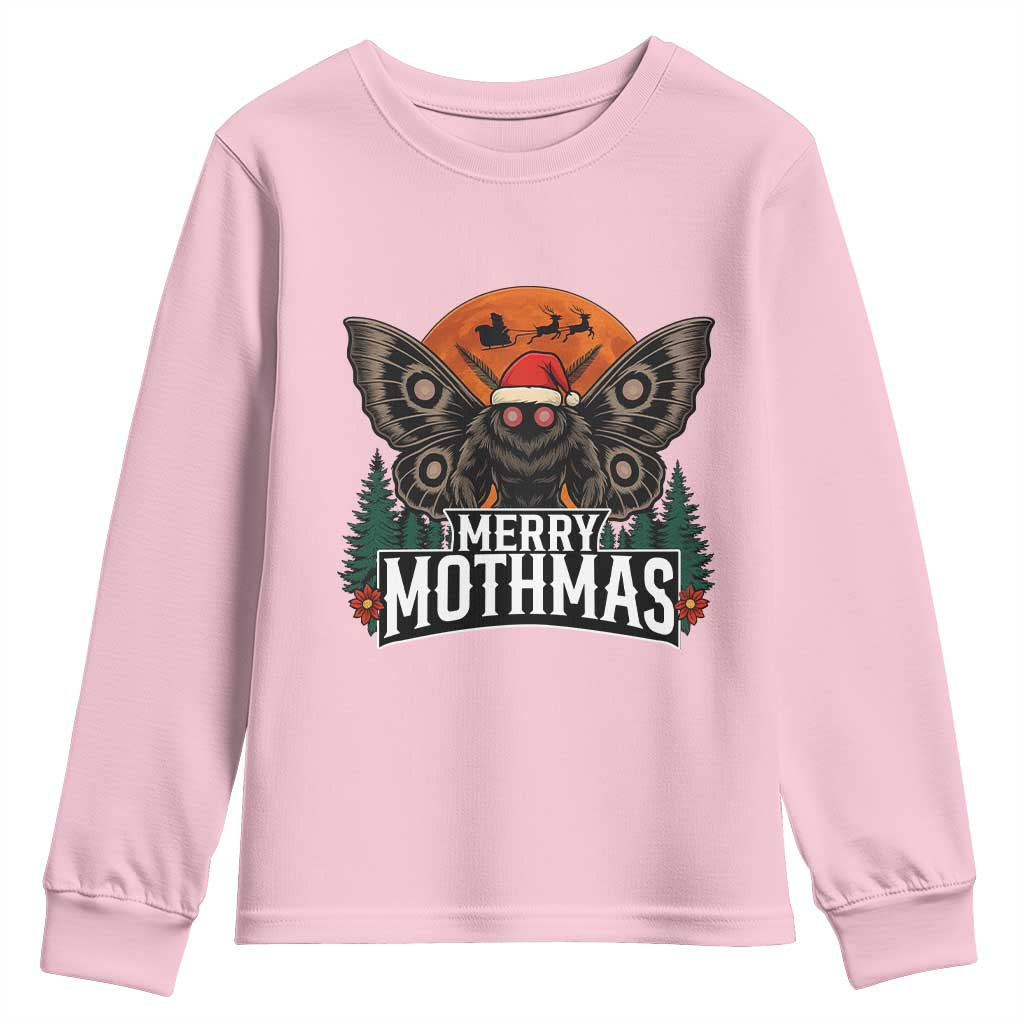 Mothman Youth Sweatshirt Holiday Humor Merry Mothmas Cryptid Gift - Wonder Print Shop