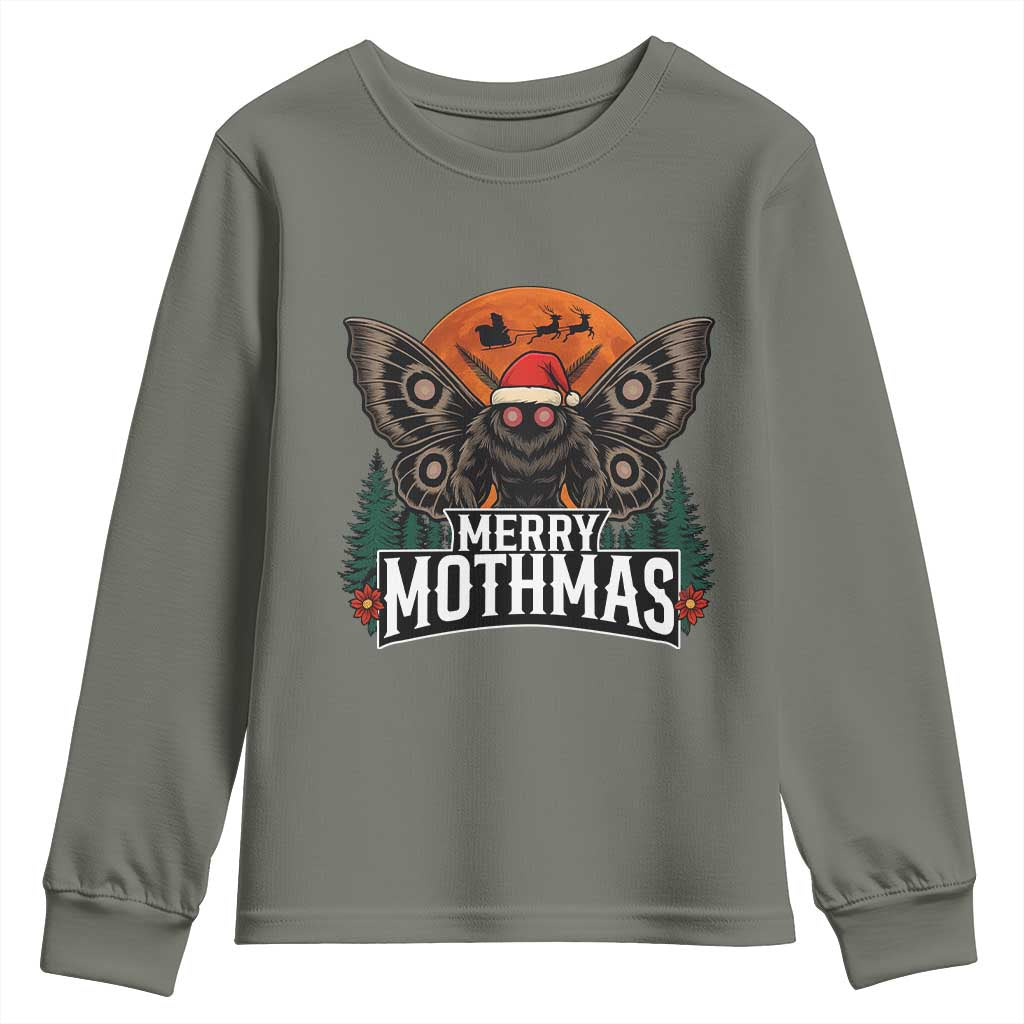 Mothman Youth Sweatshirt Holiday Humor Merry Mothmas Cryptid Gift - Wonder Print Shop