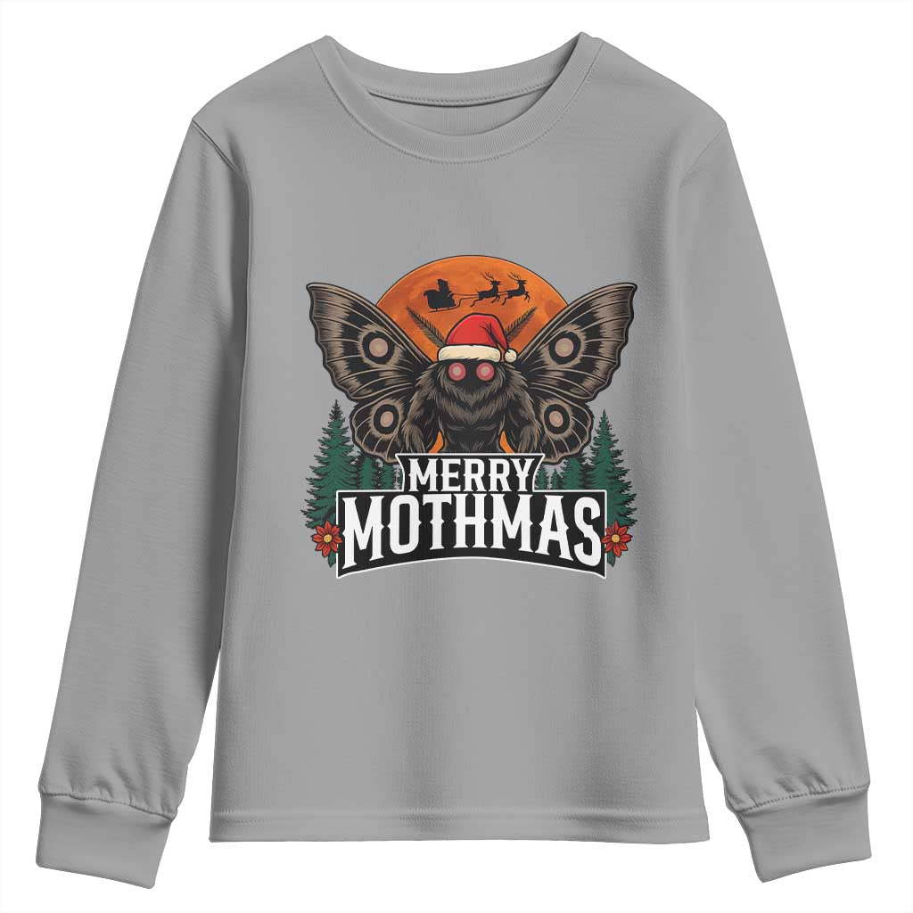 Mothman Youth Sweatshirt Holiday Humor Merry Mothmas Cryptid Gift - Wonder Print Shop