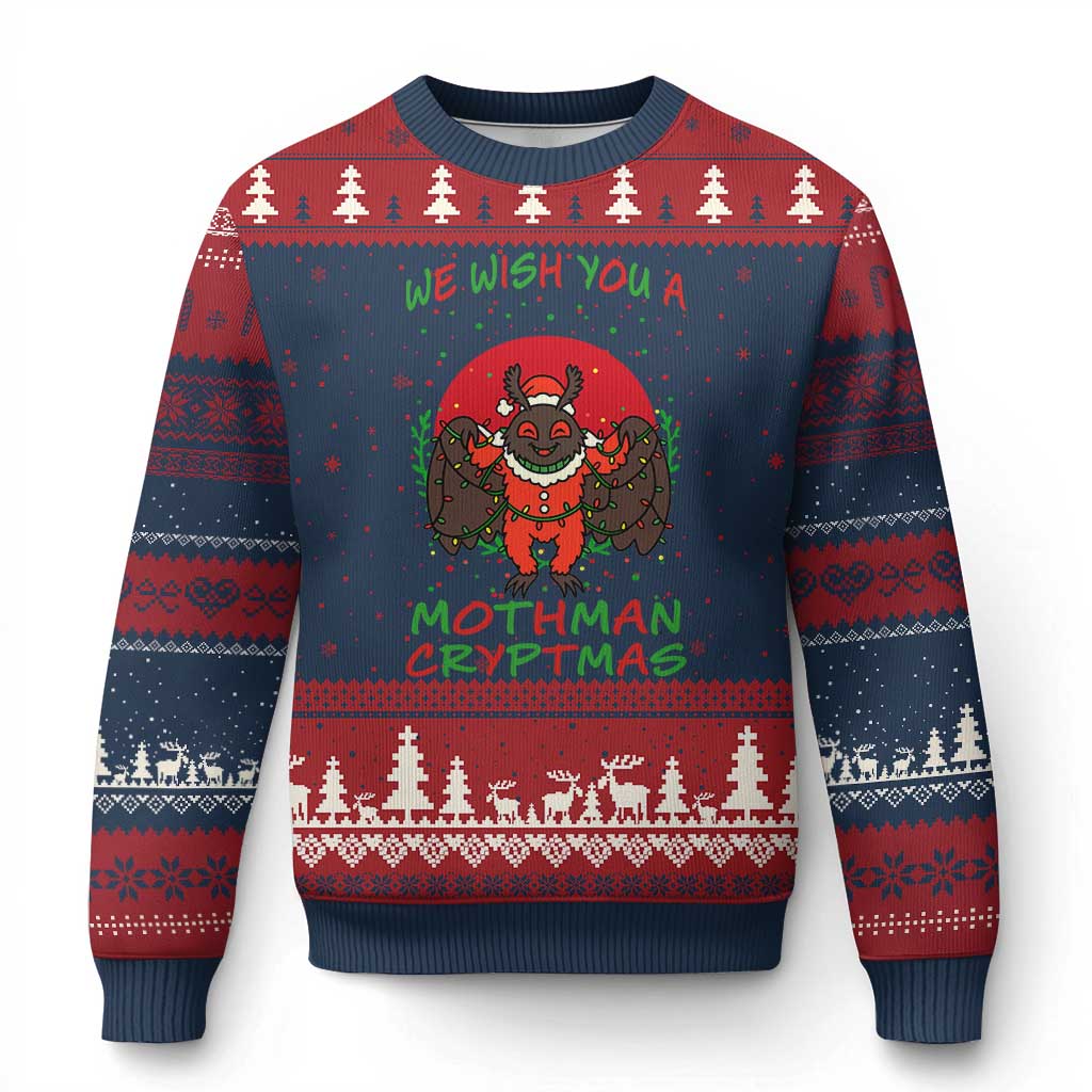 Mothman Christmas Ugly Christmas Sweater We Wish You A Mothman Cryptmas Funny Christmas Gift - Wonder Print Shop