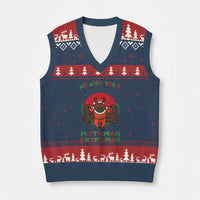 Mothman Xmas V-Neck Knit Sweater Vest We Wish You A Mothman Cryptmas Funny Xmas Gift - Wonder Print Shop