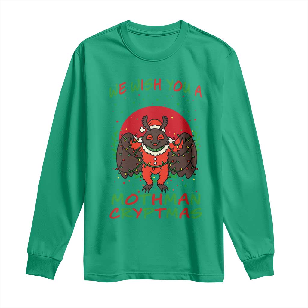 Mothman Christmas Long Sleeve Shirt We Wish You A Mothman Cryptmas Funny Christmas Gift - Wonder Print Shop