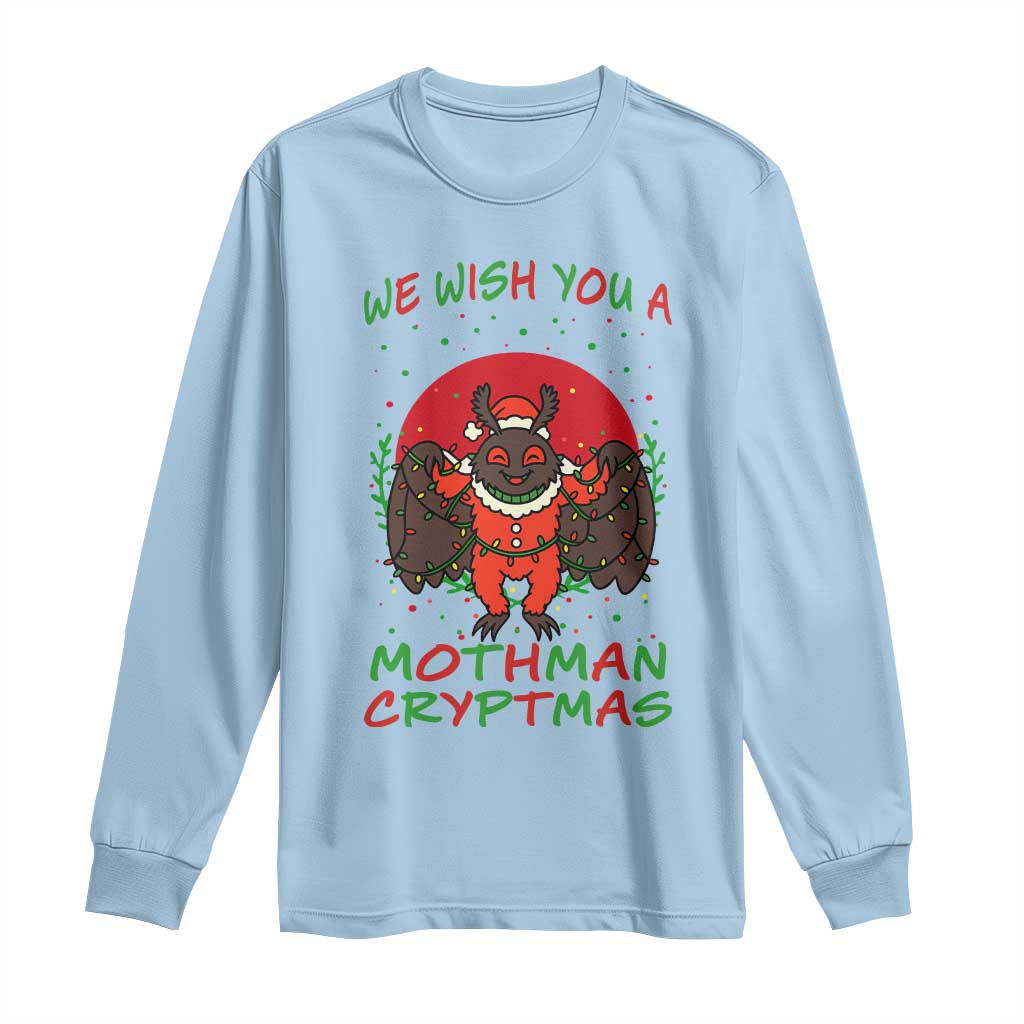 Mothman Christmas Long Sleeve Shirt We Wish You A Mothman Cryptmas Funny Christmas Gift - Wonder Print Shop
