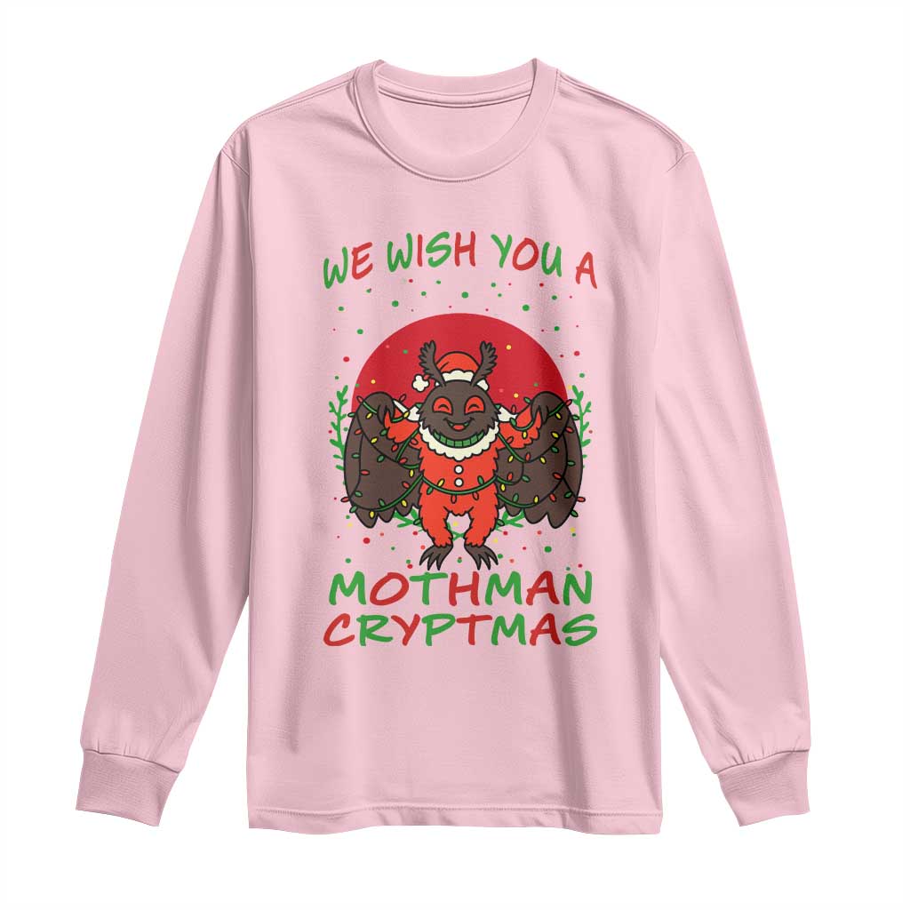Mothman Christmas Long Sleeve Shirt We Wish You A Mothman Cryptmas Funny Christmas Gift - Wonder Print Shop