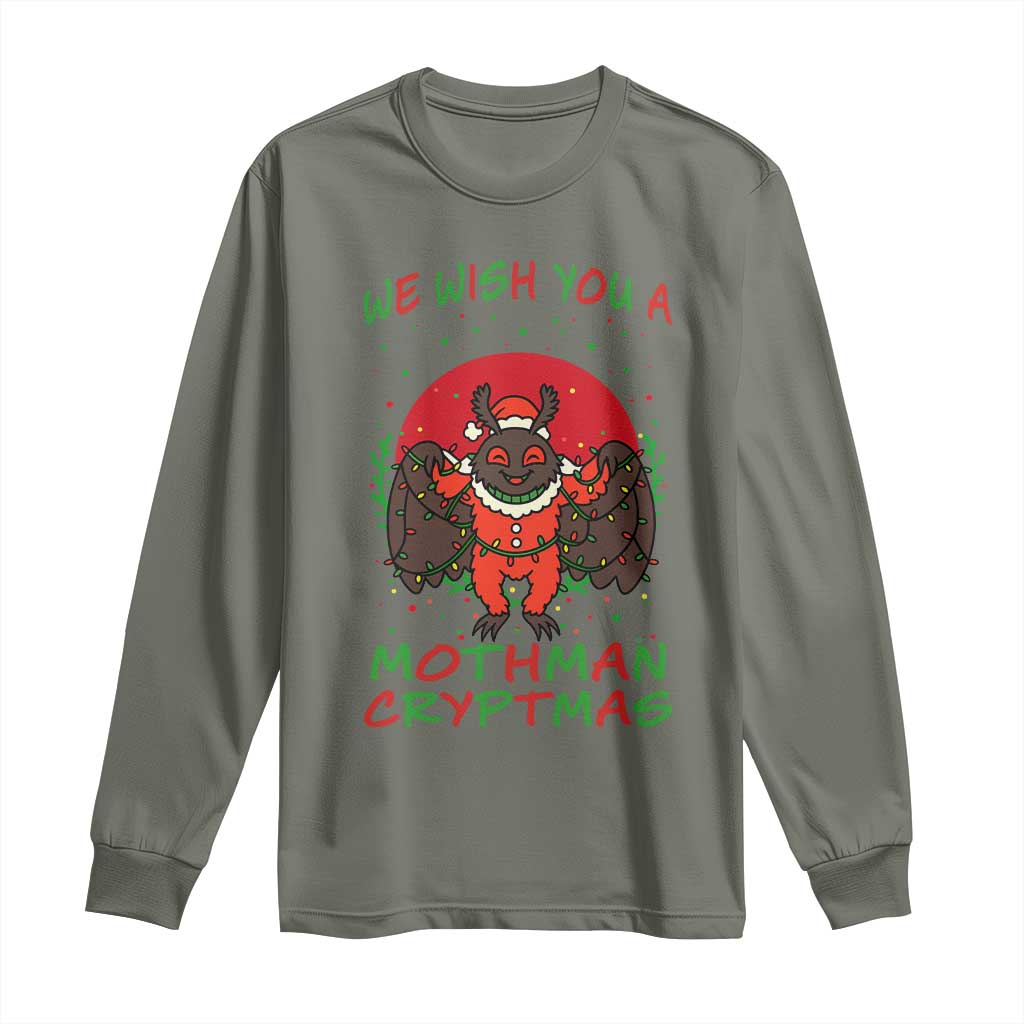 Mothman Christmas Long Sleeve Shirt We Wish You A Mothman Cryptmas Funny Christmas Gift - Wonder Print Shop