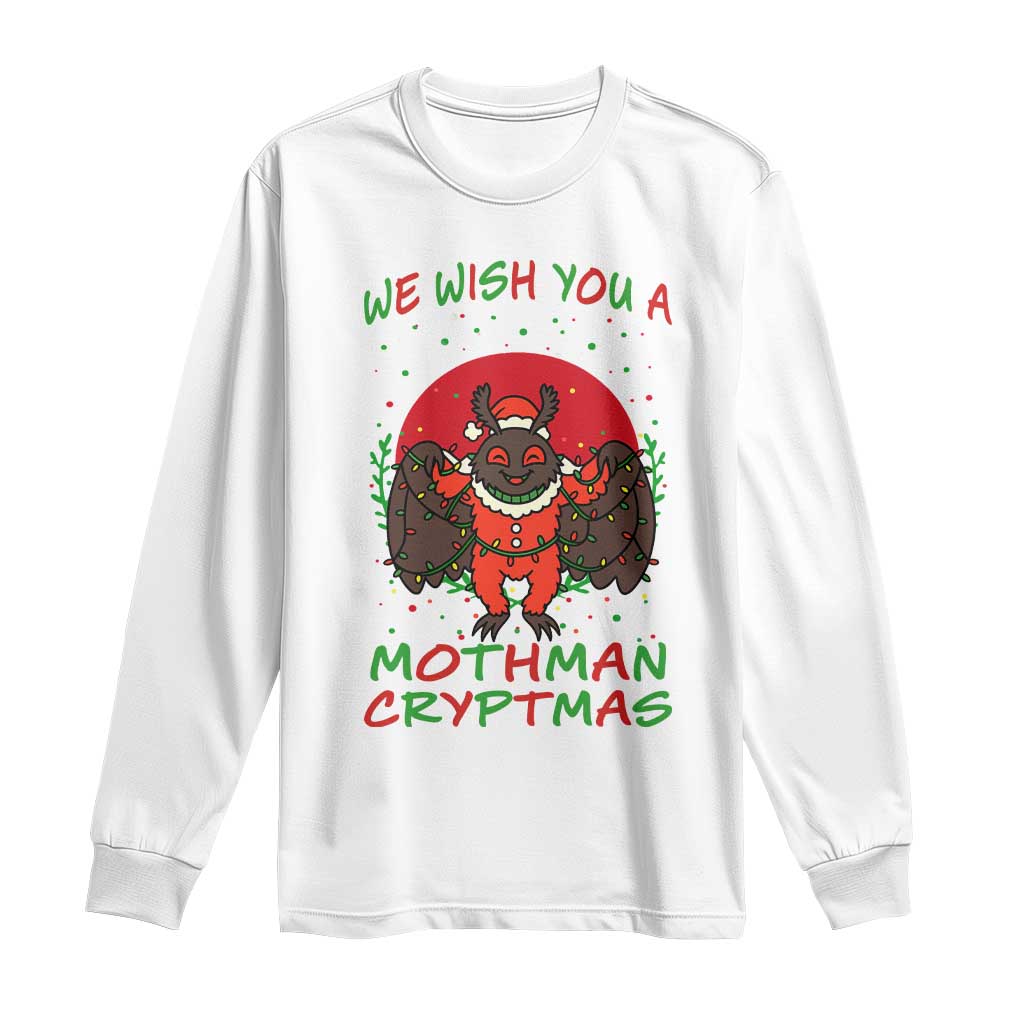 Mothman Christmas Long Sleeve Shirt We Wish You A Mothman Cryptmas Funny Christmas Gift - Wonder Print Shop