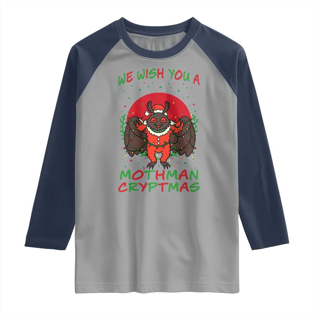 Mothman Christmas Raglan Shirt We Wish You A Mothman Cryptmas Funny Christmas Gift - Wonder Print Shop
