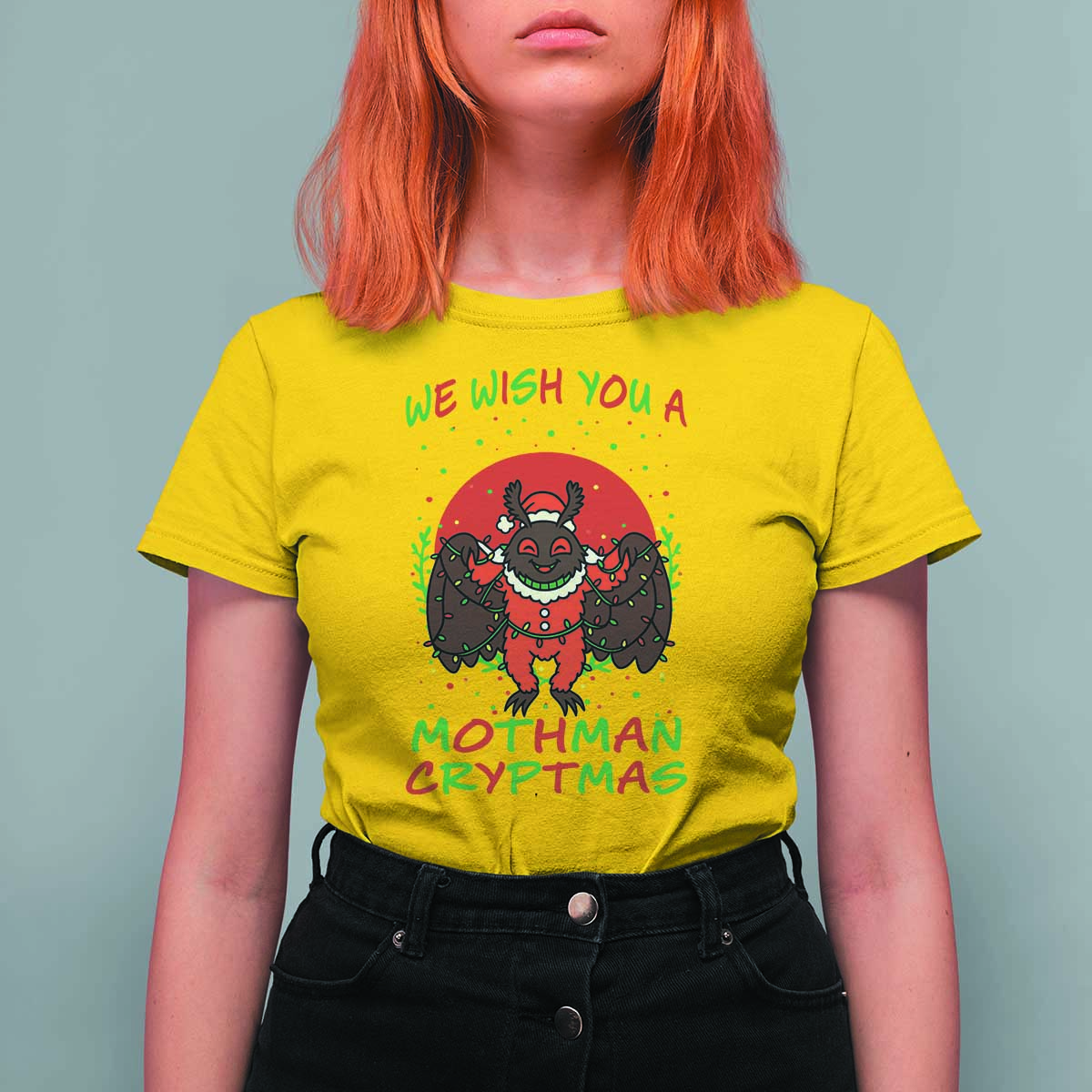 Mothman Christmas T Shirt For Women We Wish You A Mothman Cryptmas Funny Christmas Gift - Wonder Print Shop