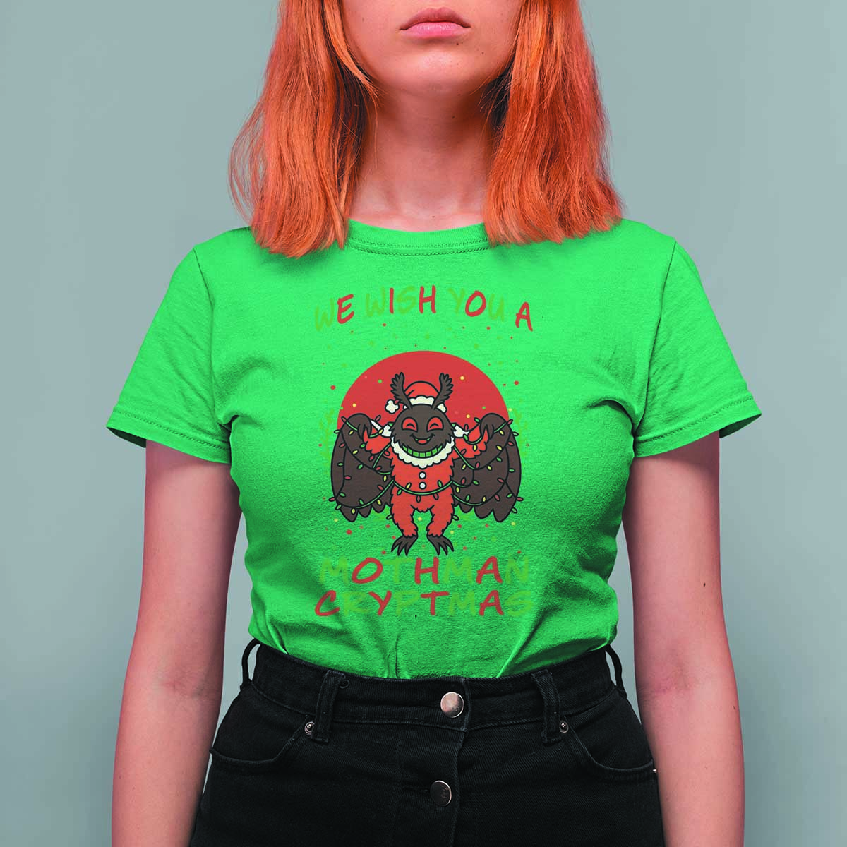 Mothman Christmas T Shirt For Women We Wish You A Mothman Cryptmas Funny Christmas Gift - Wonder Print Shop