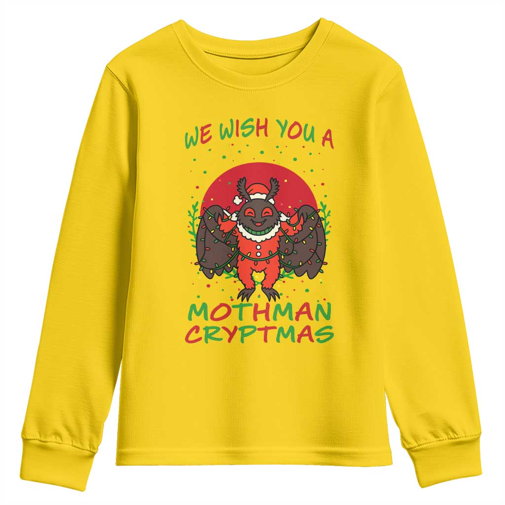 Mothman Christmas Youth Sweatshirt We Wish You A Mothman Cryptmas Funny Christmas Gift - Wonder Print Shop