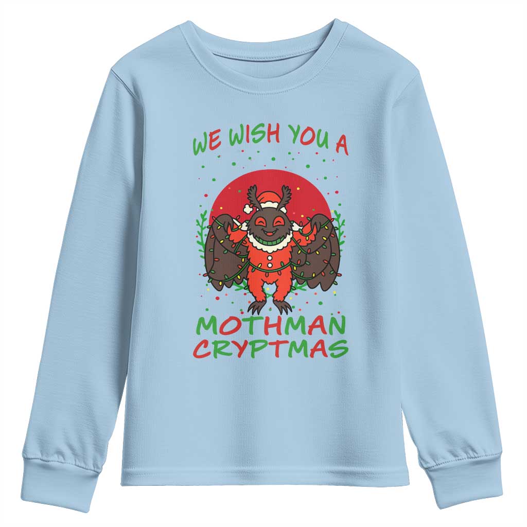 Mothman Christmas Youth Sweatshirt We Wish You A Mothman Cryptmas Funny Christmas Gift - Wonder Print Shop
