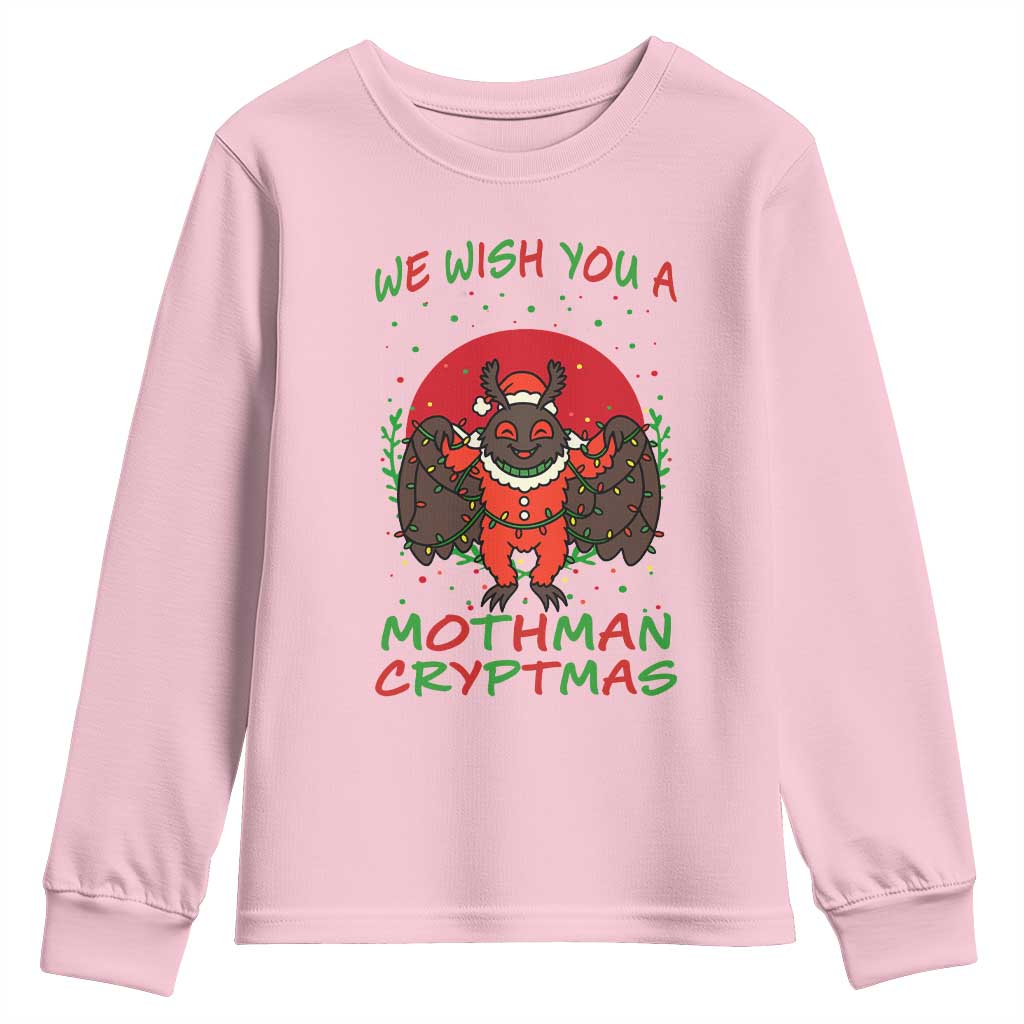 Mothman Christmas Youth Sweatshirt We Wish You A Mothman Cryptmas Funny Christmas Gift - Wonder Print Shop