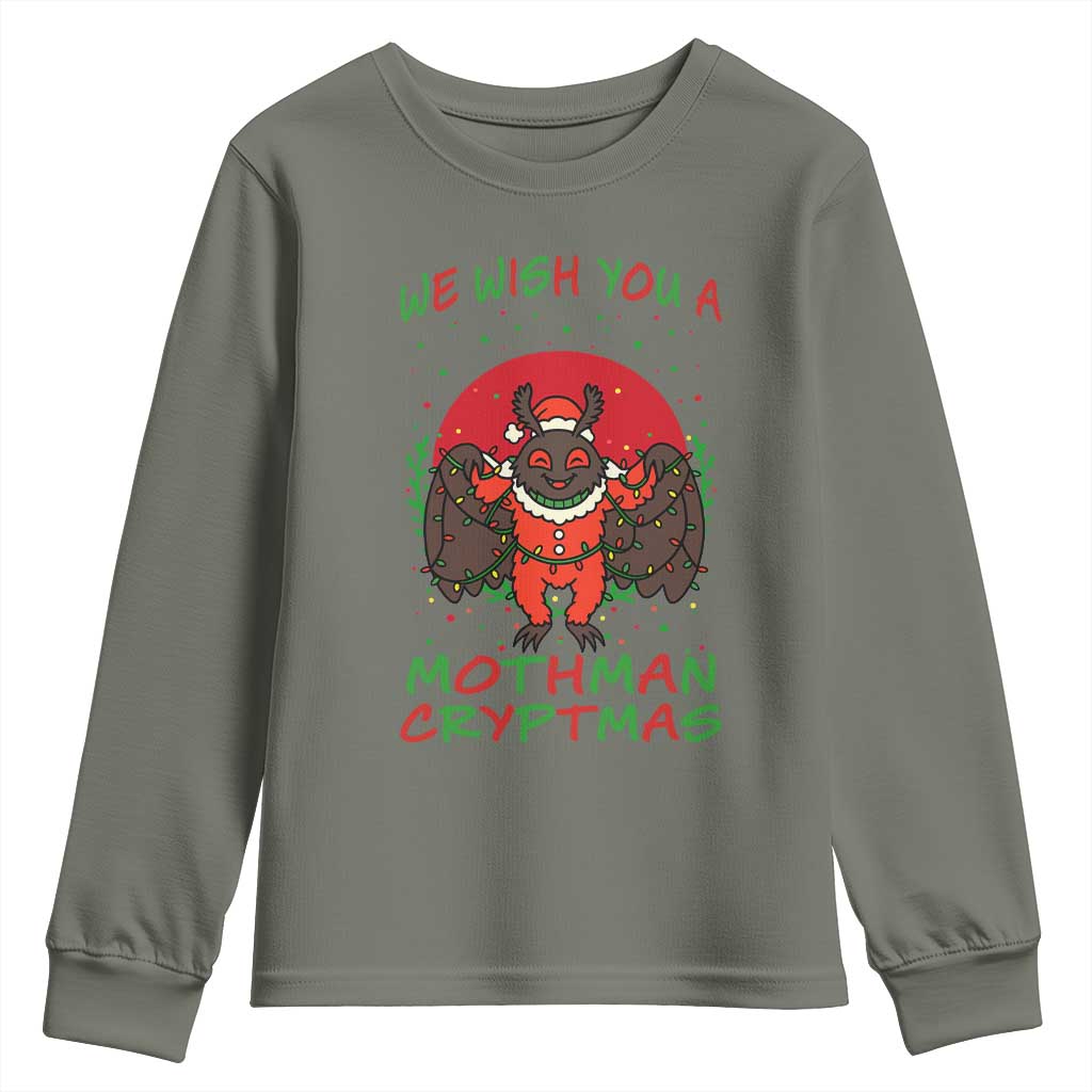 Mothman Christmas Youth Sweatshirt We Wish You A Mothman Cryptmas Funny Christmas Gift - Wonder Print Shop
