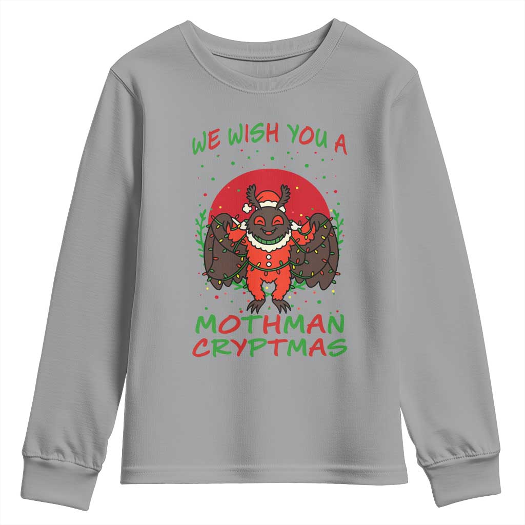 Mothman Christmas Youth Sweatshirt We Wish You A Mothman Cryptmas Funny Christmas Gift - Wonder Print Shop