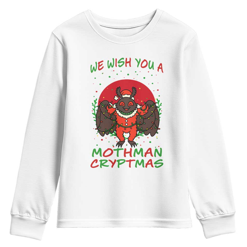 Mothman Christmas Youth Sweatshirt We Wish You A Mothman Cryptmas Funny Christmas Gift - Wonder Print Shop