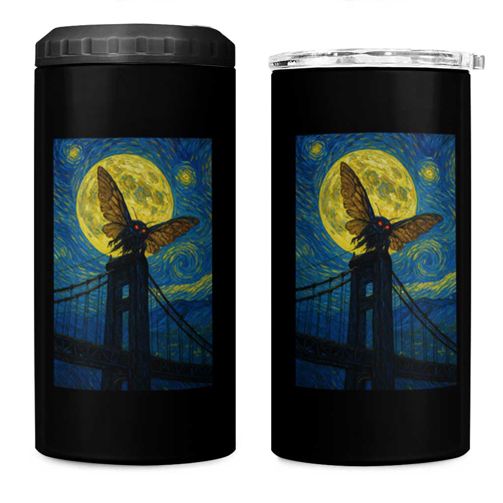 Mothman Starry Night 4 in 1 Can Cooler Tumbler Van Gogh Cryptid Gift