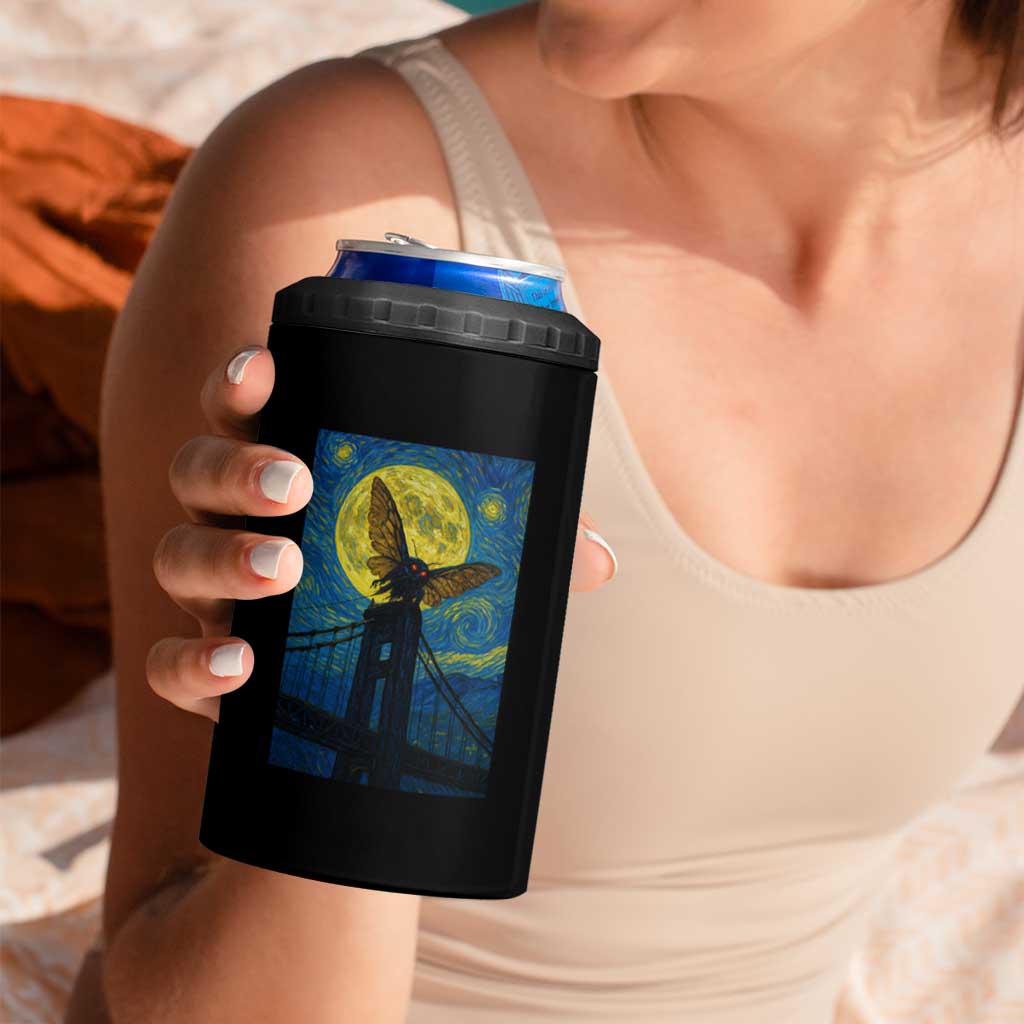 Mothman Starry Night 4 in 1 Can Cooler Tumbler Van Gogh Cryptid Gift