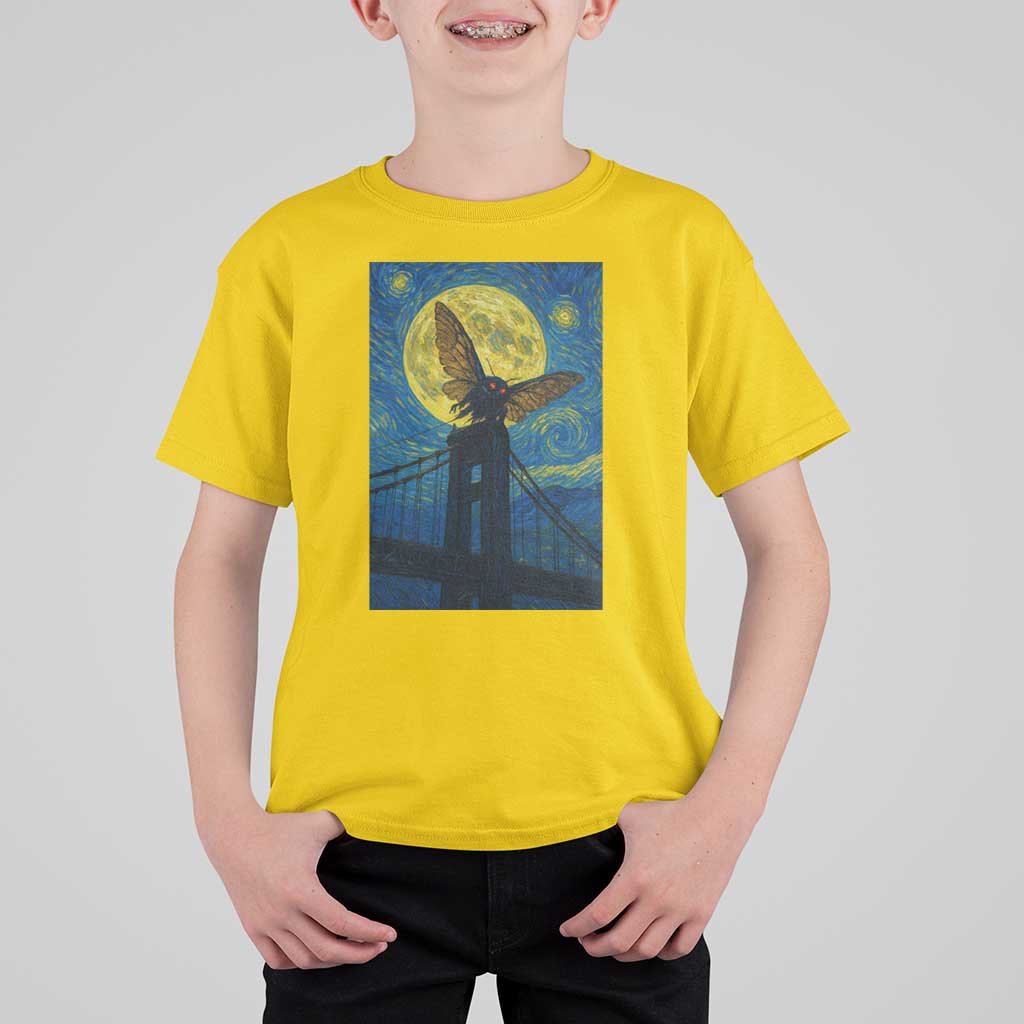 Mothman Starry Night T Shirt For Kid Van Gogh Cryptid Gift - Wonder Print Shop