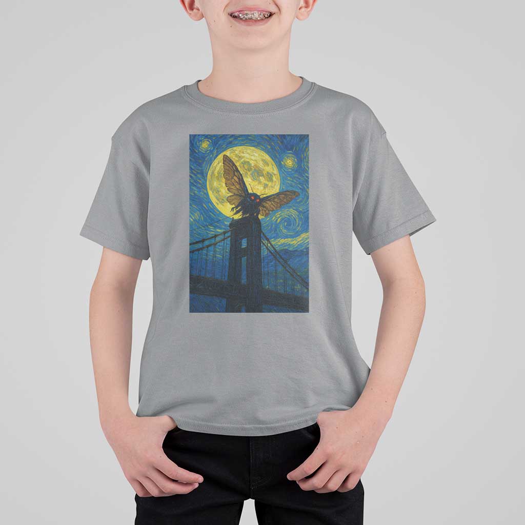 Mothman Starry Night T Shirt For Kid Van Gogh Cryptid Gift - Wonder Print Shop