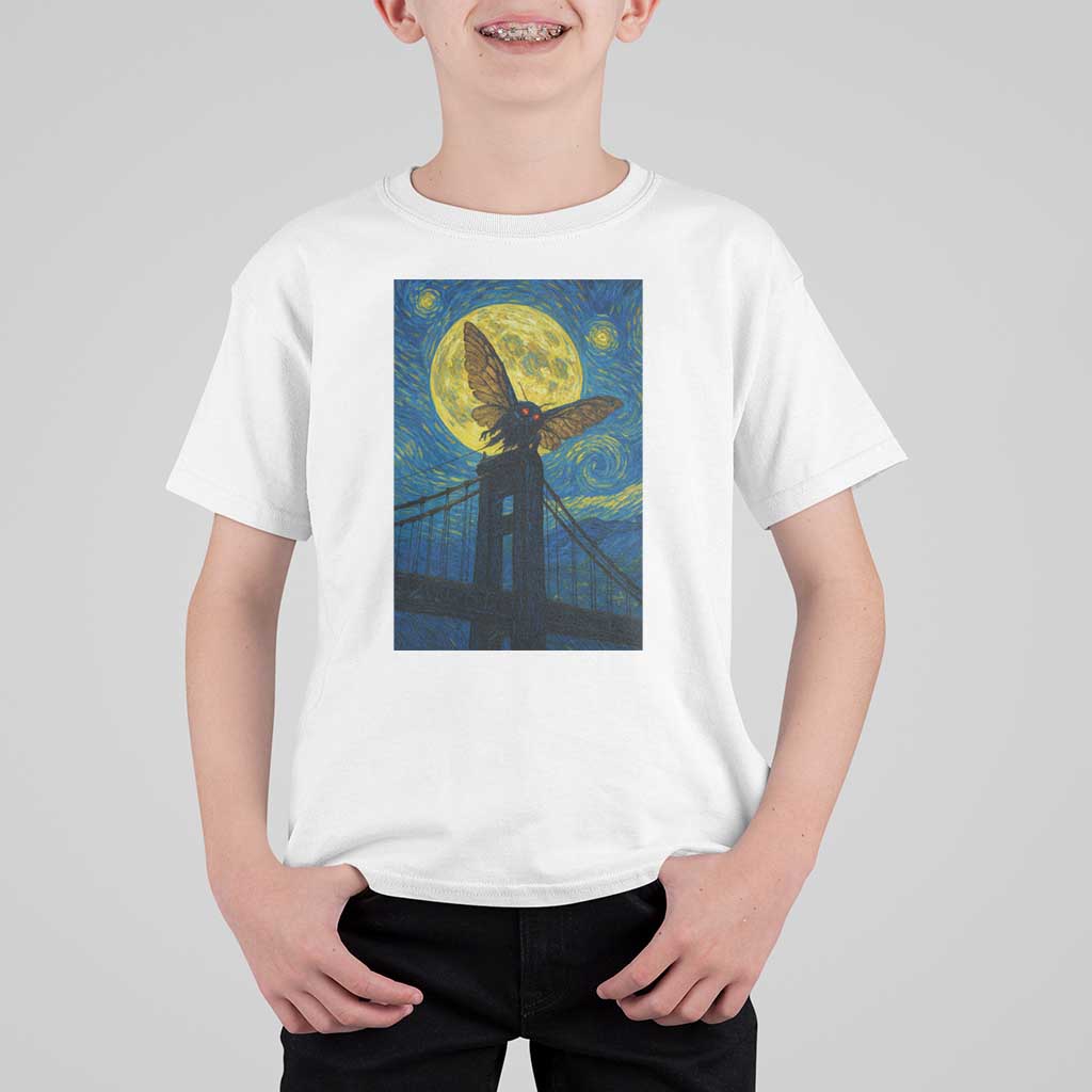 Mothman Starry Night T Shirt For Kid Van Gogh Cryptid Gift - Wonder Print Shop