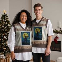 Mothman Starry Night V-Neck Knit Sweater Vest Van Gogh Cryptid Gift - Wonder Print Shop