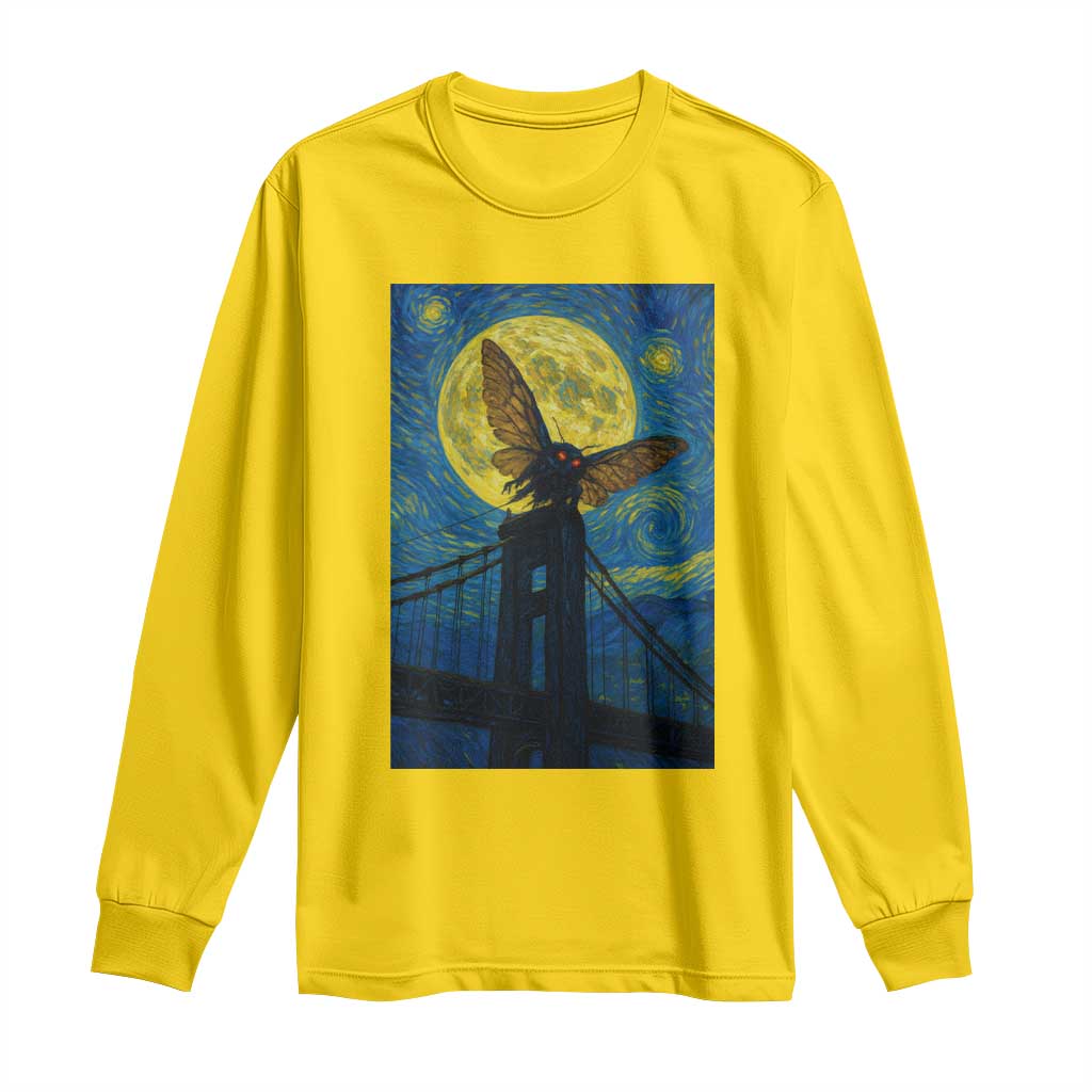 Mothman Starry Night Long Sleeve Shirt Van Gogh Cryptid Gift - Wonder Print Shop