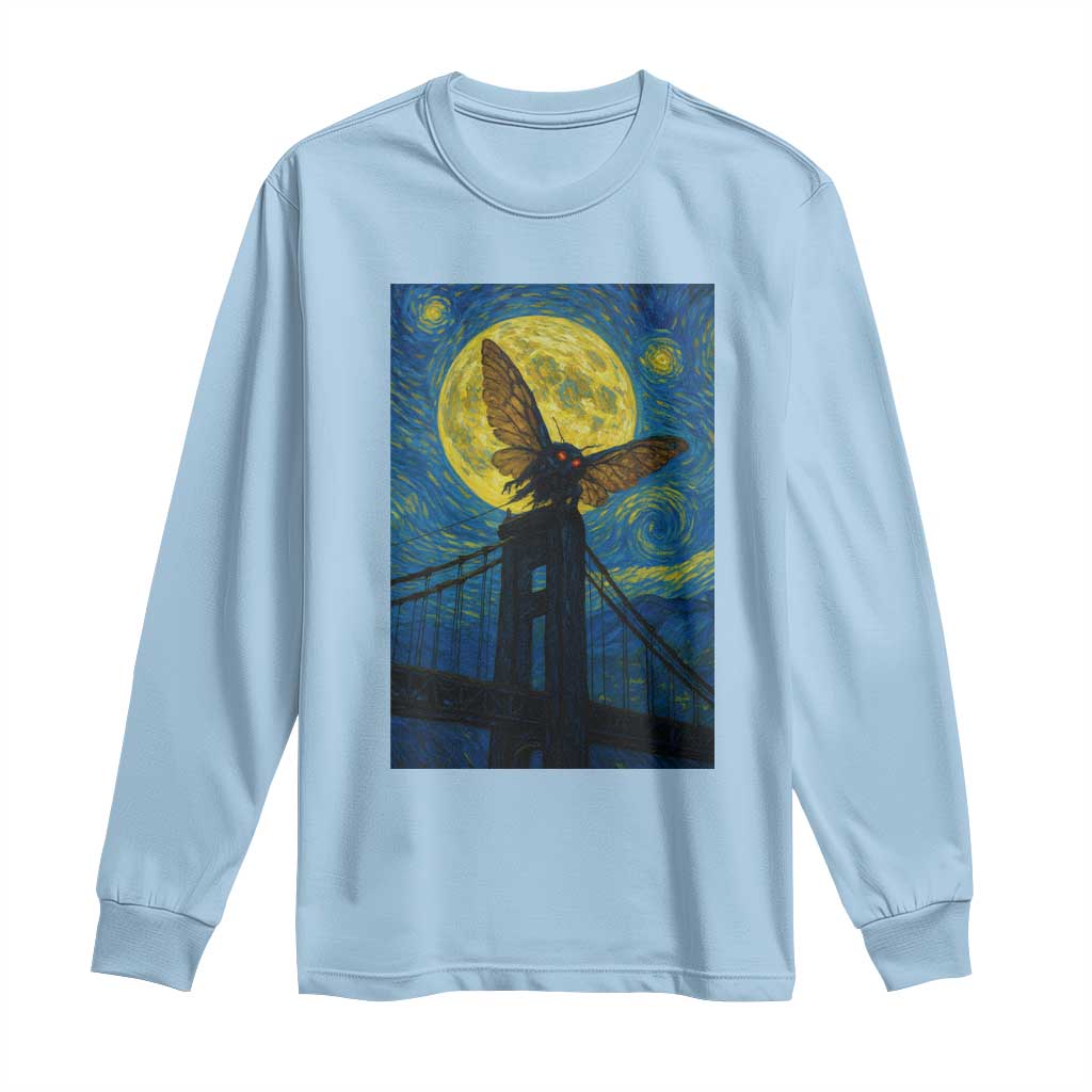 Mothman Starry Night Long Sleeve Shirt Van Gogh Cryptid Gift - Wonder Print Shop