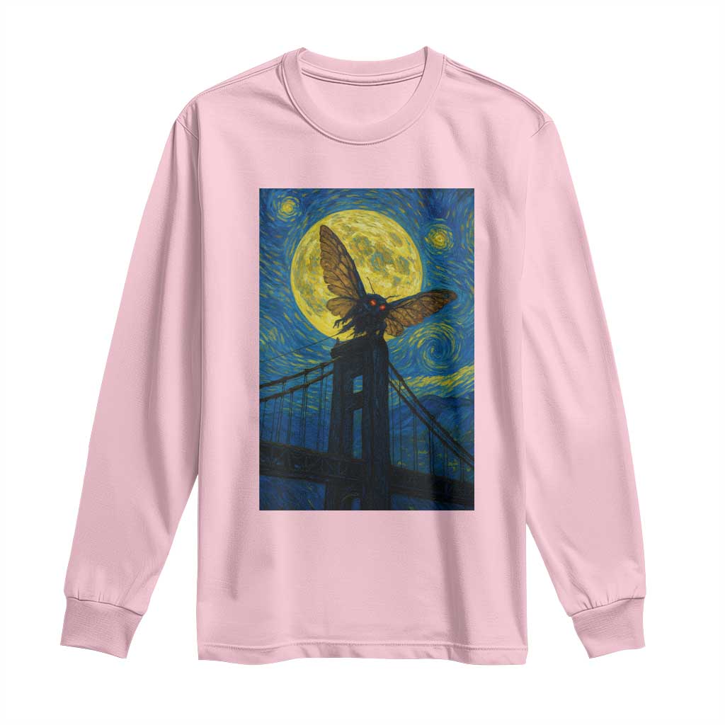 Mothman Starry Night Long Sleeve Shirt Van Gogh Cryptid Gift - Wonder Print Shop