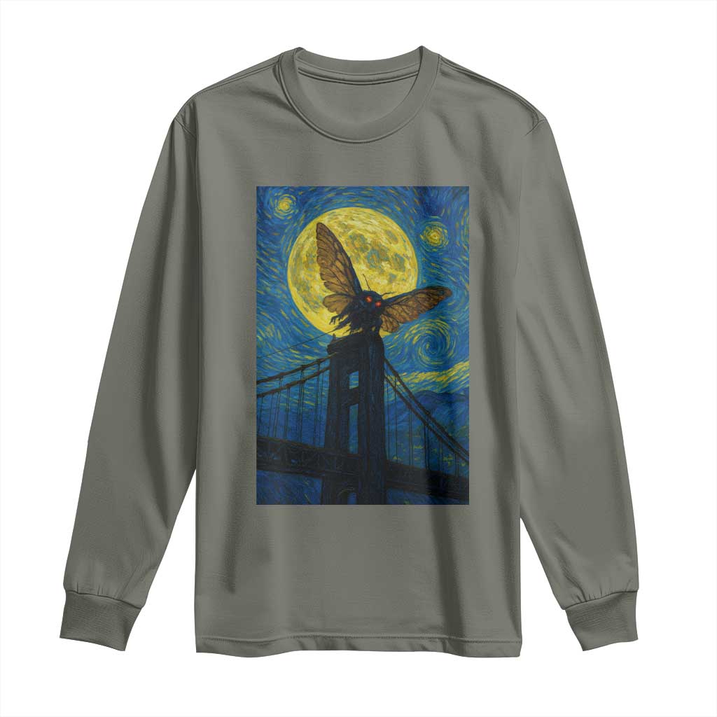 Mothman Starry Night Long Sleeve Shirt Van Gogh Cryptid Gift - Wonder Print Shop