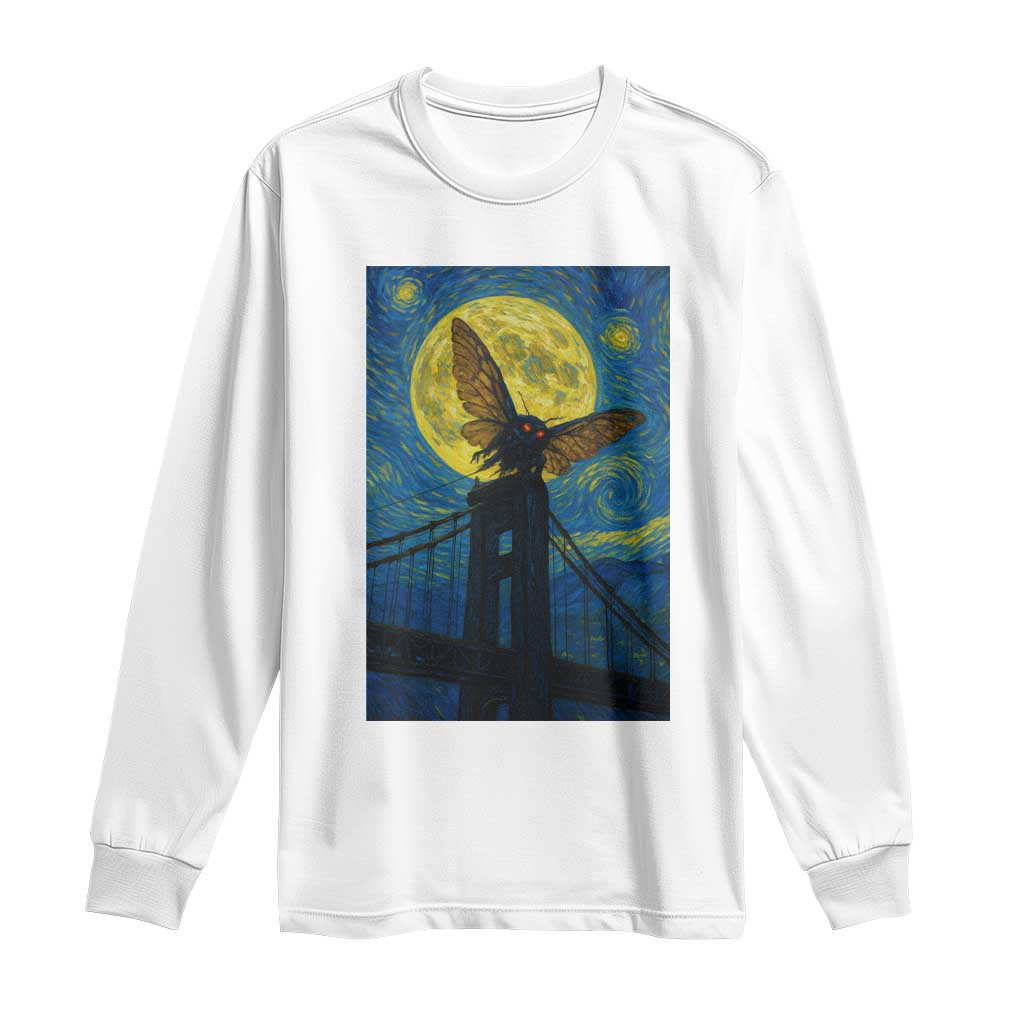Mothman Starry Night Long Sleeve Shirt Van Gogh Cryptid Gift - Wonder Print Shop