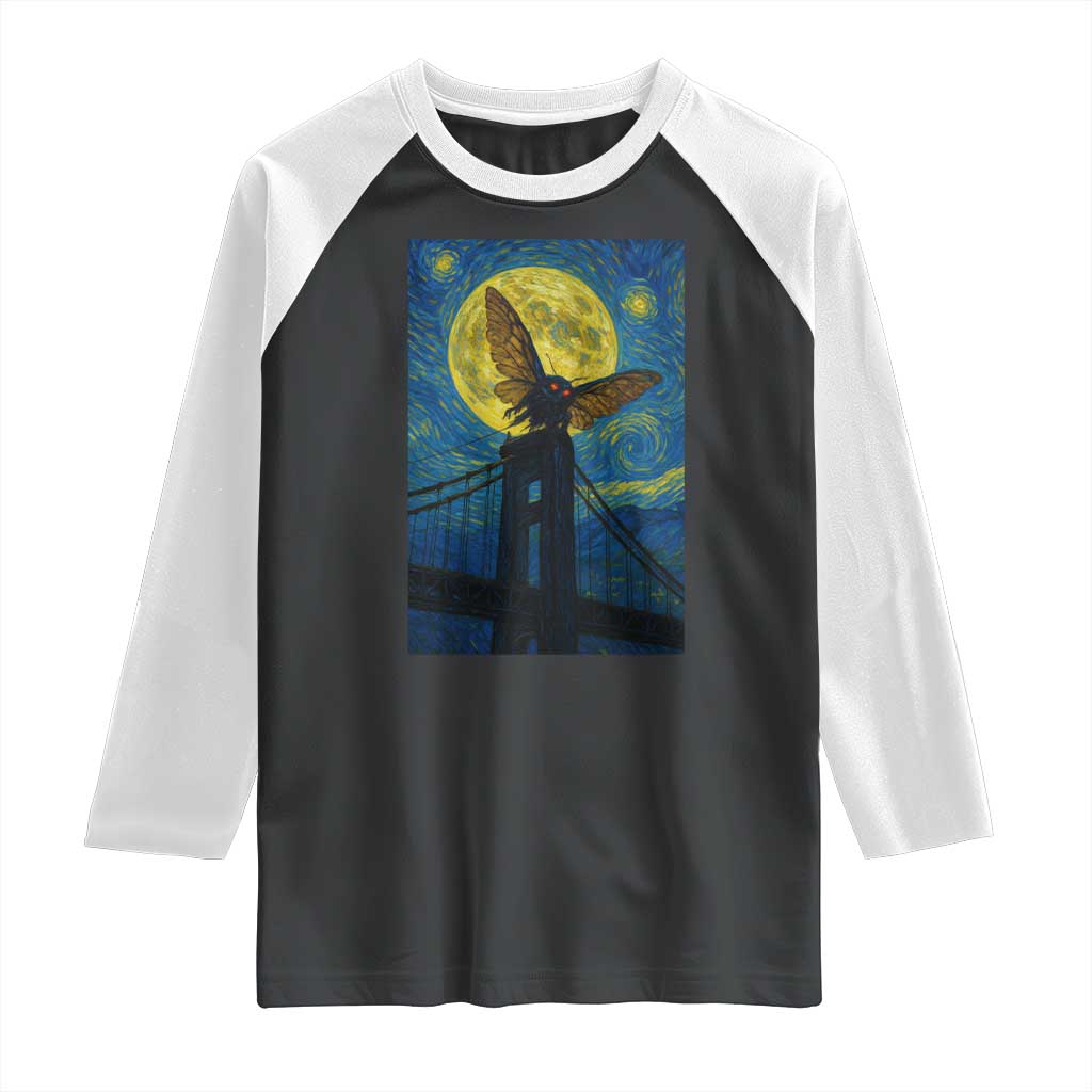 Mothman Starry Night Raglan Shirt Van Gogh Cryptid Gift - Wonder Print Shop
