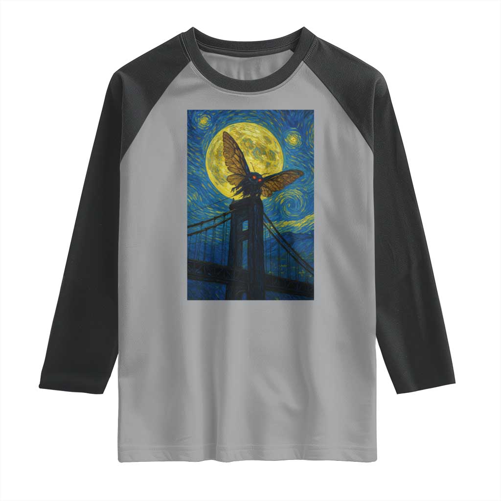 Mothman Starry Night Raglan Shirt Van Gogh Cryptid Gift - Wonder Print Shop