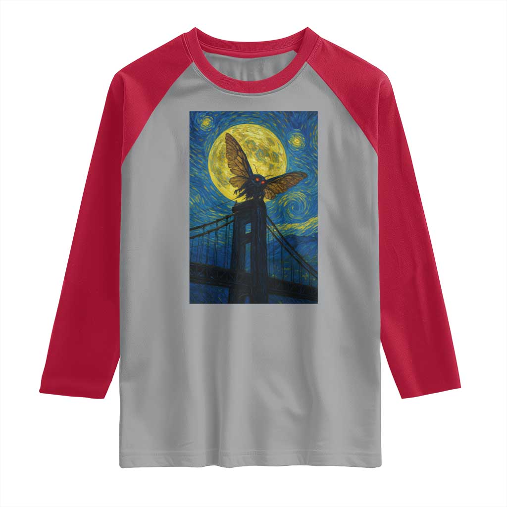 Mothman Starry Night Raglan Shirt Van Gogh Cryptid Gift - Wonder Print Shop