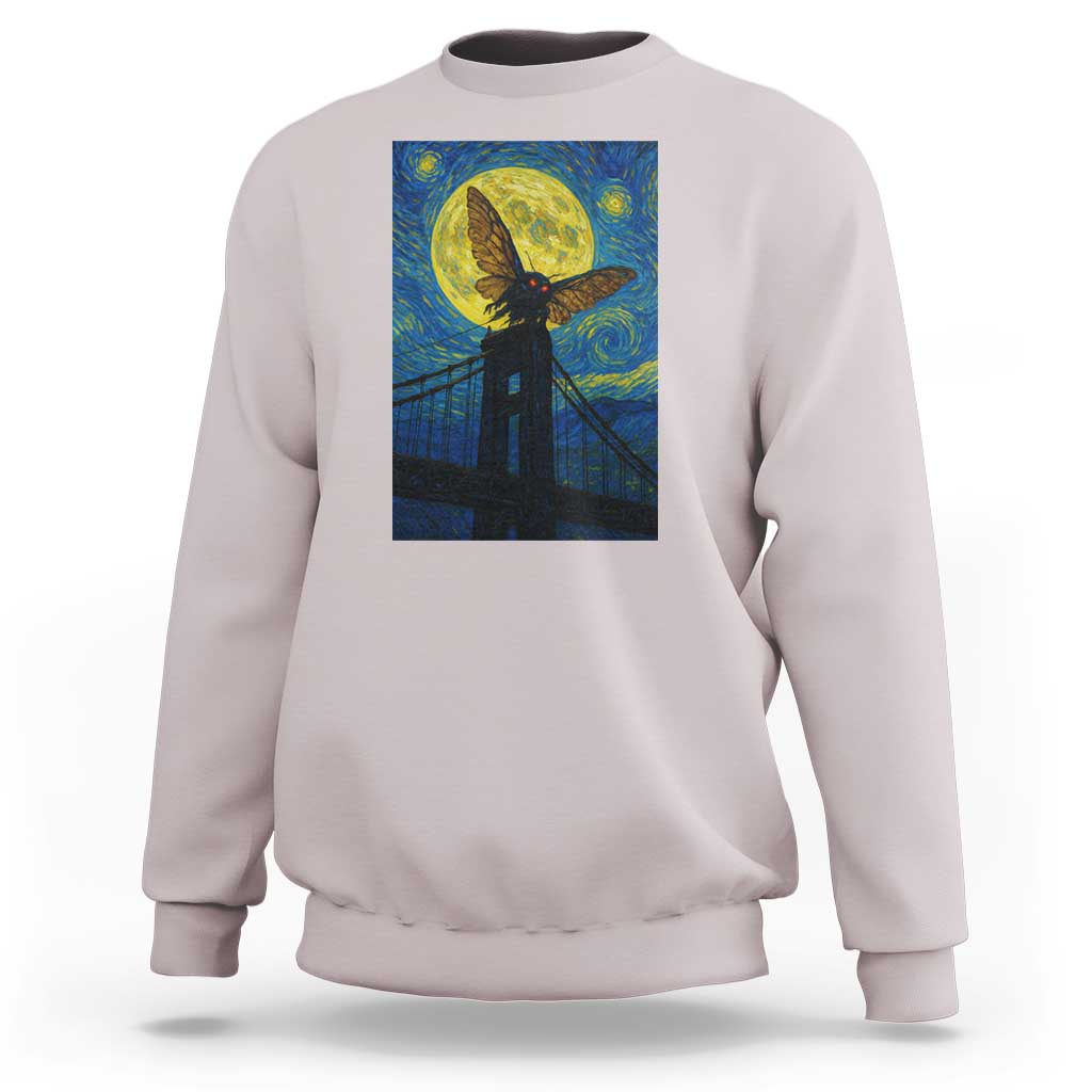 Mothman Starry Night Sweatshirt Van Gogh Cryptid Gift - Wonder Print Shop