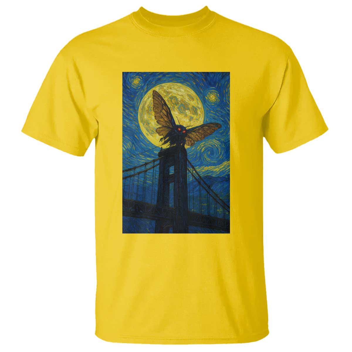Mothman Starry Night T Shirt Van Gogh Cryptid Gift - Wonder Print Shop
