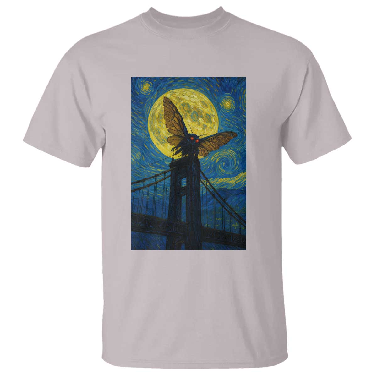 Mothman Starry Night T Shirt Van Gogh Cryptid Gift - Wonder Print Shop