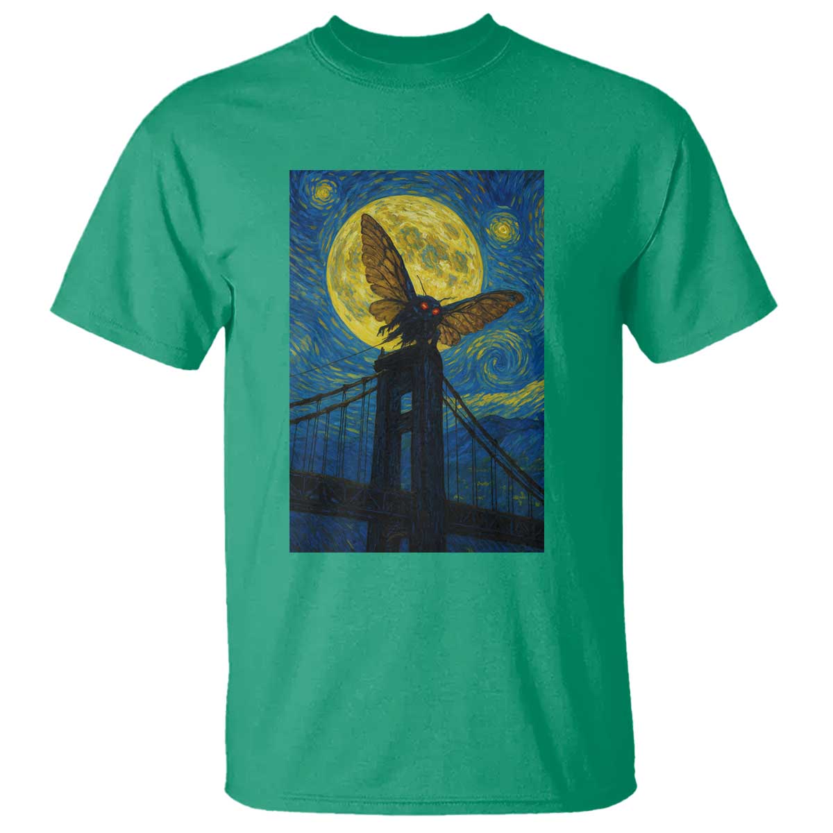 Mothman Starry Night T Shirt Van Gogh Cryptid Gift - Wonder Print Shop