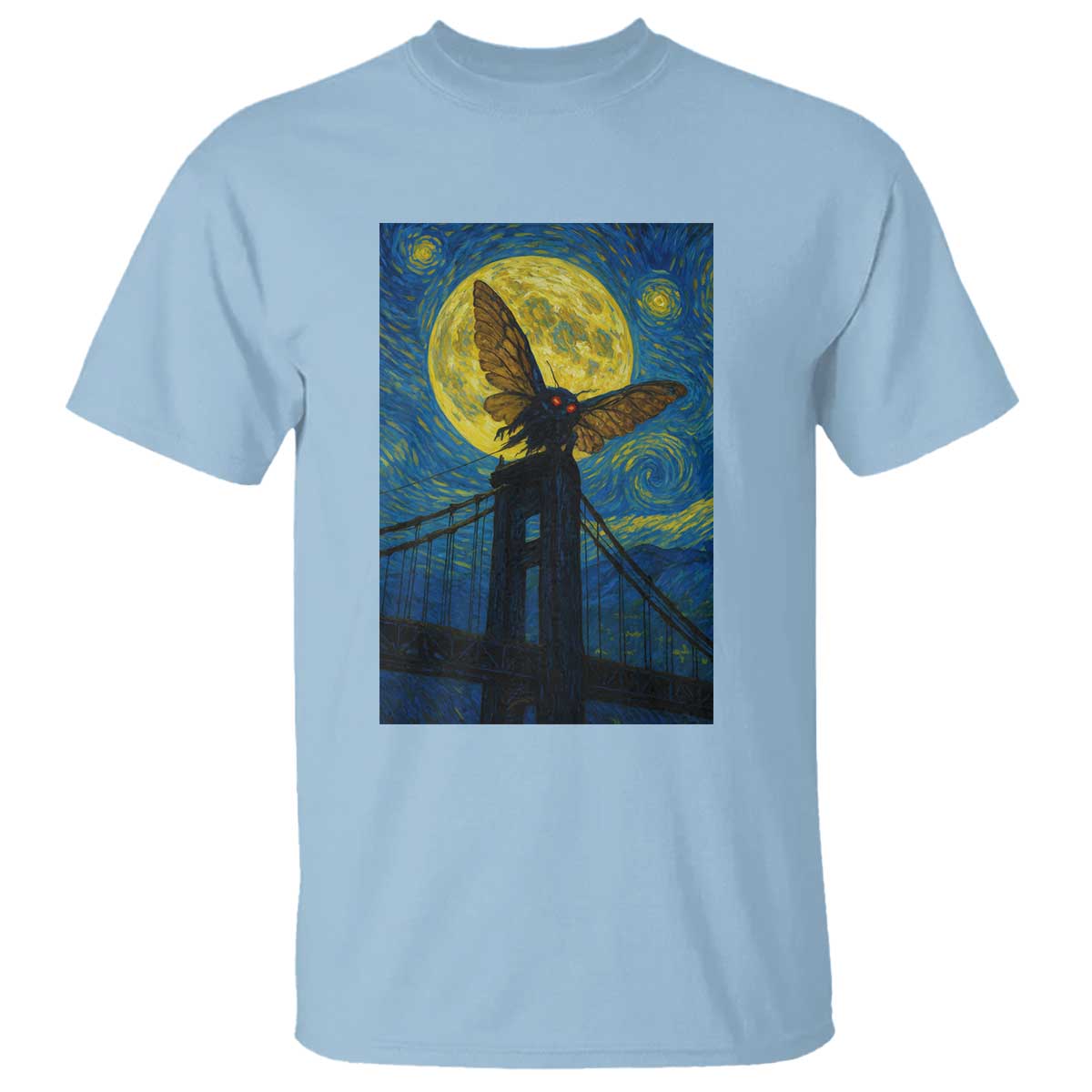 Mothman Starry Night T Shirt Van Gogh Cryptid Gift - Wonder Print Shop