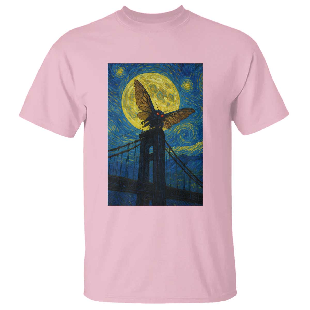 Mothman Starry Night T Shirt Van Gogh Cryptid Gift - Wonder Print Shop