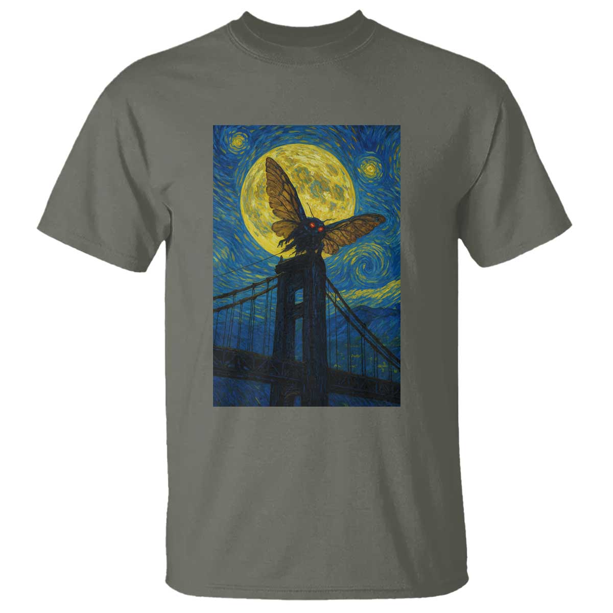 Mothman Starry Night T Shirt Van Gogh Cryptid Gift - Wonder Print Shop
