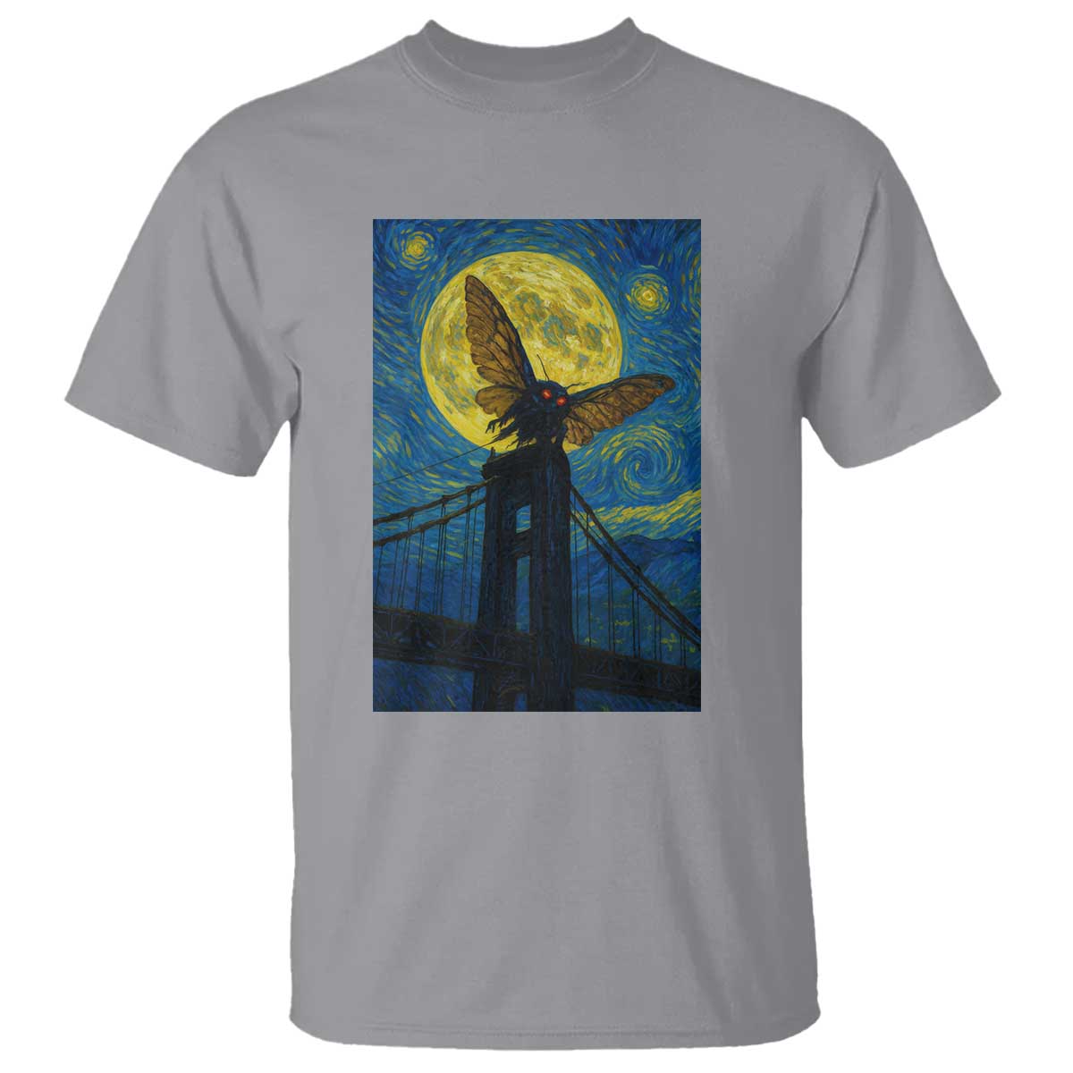 Mothman Starry Night T Shirt Van Gogh Cryptid Gift - Wonder Print Shop