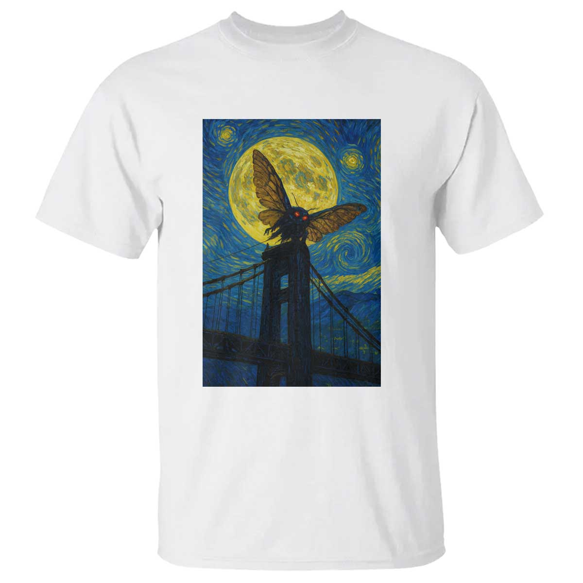Mothman Starry Night T Shirt Van Gogh Cryptid Gift - Wonder Print Shop