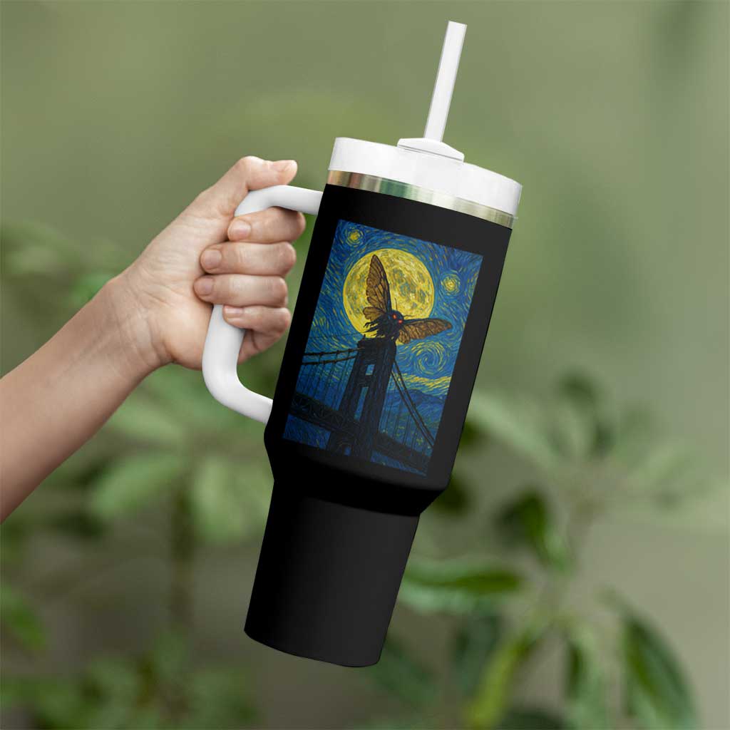 Mothman Starry Night Tumbler With Handle Van Gogh Cryptid Gift